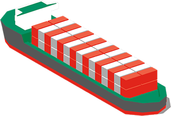 Shipping boat transporting cargo powered by Shell natural solutions, animated sailing.