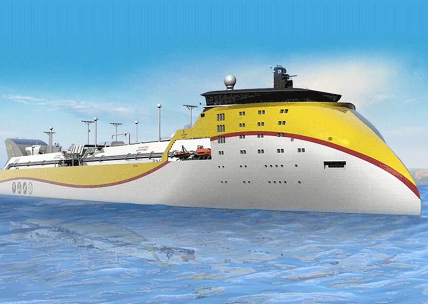 Artistic represntation of a futurustic Shell ship